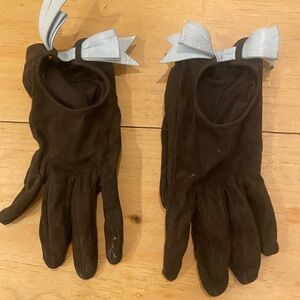 RED Valentino Brown Suede Gloves with Blue Bows